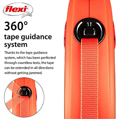 FLEXI Xtreme Tape Retractable Dog Leash for Medium Dogs Upto 77 lbs. –16 ft., Orange/Black |Tangle Free Pet Walking Leash with One-Handed Brake, Pause, Lock |German Quality Product - size: Medium