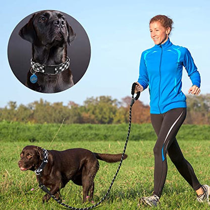 Ladoogo Reflective Dog Collar Padded with Soft Neoprene Breathable Adjustable Nylon Dog Collars for Small Medium Large Dogs (Small (Pack of 1), Black Plaid Collar+Leash) - color: Black Plaid Collar+Leash, size: Small (Pack of 1)
