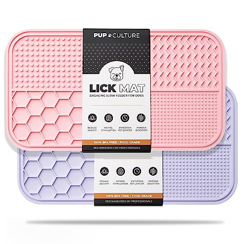 Pup Culture Dog Lick Mat for Dogs (2 Pack), Feeding Pad for Anxious Pets Plus 4 Different Puzzles for Mental Stimulation for Dogs - Supports Mental, Dental, and Digestive Health - Heavy Duty - color: Pink/Lavender, size: 2 Pack