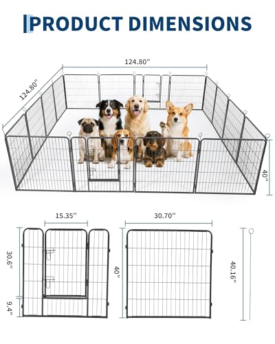 40 Inch 16 Panels Dog Playpen, Heavy Duty Metal Pet Exercise Pen with Secure Gate, Foldable Portable Dog Fence, Anti-Rust Metal Puppy Playpen for Large Small Dogs, Outdoor Yard RV Camping & Indoor Use - size: 32"x40"- 16 pcs