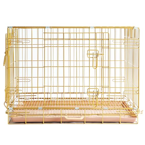 Dog Crate 30 Inch, Copper Gold Dog Kennel | Portable & Foldable Metal Wire Dog Cage for Medium-Small Dogs with Pull-Out Floor Grid, Easy-Clean Tray, Dual-Entry, Handle for Transport Indoor - color: Copper Gold, size: 30.0"L x 19.0"W x 22.0"H