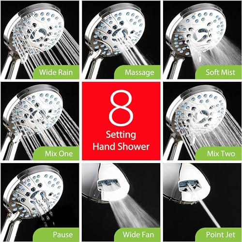 Hotel Spa AquaCare for California As-Seen-On-TV High Pressure Handheld Rain 50-mode 3-way Shower Head Combo with Adjustable Arm, Anti-clog Jets, Tub & Pet Power Wash, 6 ft. Stainless Steel Hose - color: All-Chrome, style: 1.8 Gallons Per Minute