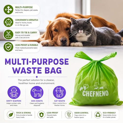 Baby Diaper Bag Disposable Biodegradable Unscented Easy Tie Handles (500 Bags) Made w/EPI Additive Bulk Diaper Sacks Dog Poop Waste Bags Cat Litter Clump & Poop Bags Sanitary Pad Waste Bags (500 ct.)