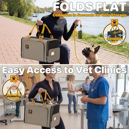 PAWZIDEA Expandable Pet Carrier Airline Approved, 18"×11"×11" Small Dog Carriers, Collapsible Top-Load Cat Carrier for 2 Cats Under Seat, Soft-Sided Puppy & Animal Travel Bag, ID Card, Up to 15lbs - color: Khaki Plaid, size: 18.0"L x 11.0"W x 11.0"H