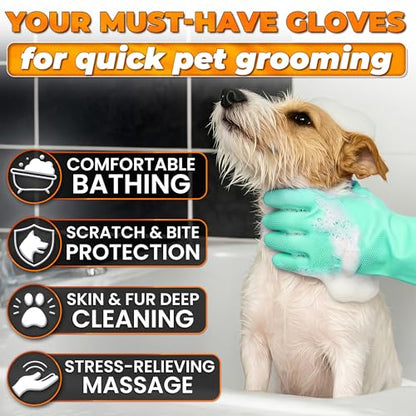 Cat & Dog Shampoo Gloves with 3000 Soft Bristles – 2-in-1 Dog Bath Gloves 11.6", Durable Silicone, Saves Shampoo | Massage, Grooming & Clean Wet or Dry – Made for Every Breed & Coat Style (Turquoise) - color: Turquoise