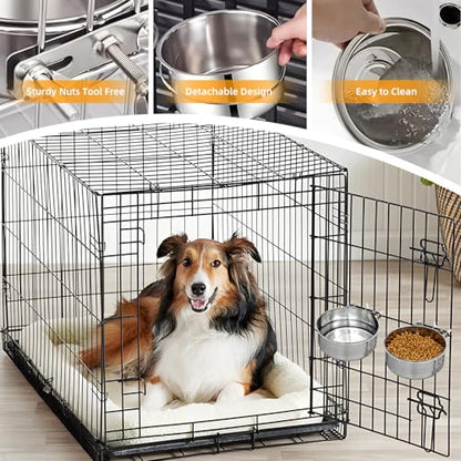 2 Packs Kennel Water Bowl Hanging Dog Crate Water Bowl No Spill Mountable Stainless Steel Dog Bowl Feeding Dish Wall Mounted Cat Food Bowls for Cats Guinea Pigs Rabbits - size: 2 packs 4.7 * 2"