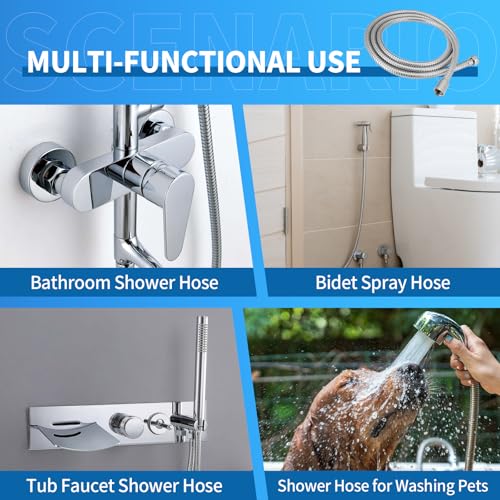 59" Metal Shower Hose Replacement Handheld Kink Free Stainless Steel Shower Head Wand Hose Extension Extra Long with Brass Insert and Nut, Durable & Flexible for Pet Bathing Cleaning - color: Chrome, size: 59 Inches