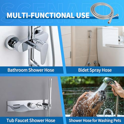 98" Metal Shower Hose Replacement Handheld Kink Free Stainless Steel Shower Head Wand Hose Extension Extra Long with Brass Insert and Nut, Durable & Flexible for Pet Bathing Cleaning - color: Chrome, size: 98 Inches