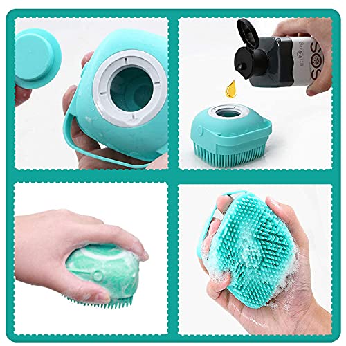 Pet Grooming Bath Massage Brush with Soap and Shampoo Dispenser Soft Silicone Bristle for Long Short Haired Dogs Cats Shower (Pink) - color: Pink