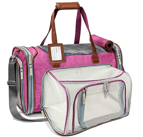 Mr. Peanut's Gold Series Mini Expandable Airline Approved Soft Sided Pet Carrier, Premium Brand Self Locking Zippers, Plush Faux Fleece Bedding with a Sturdy Plywood Base (Rosa Red)