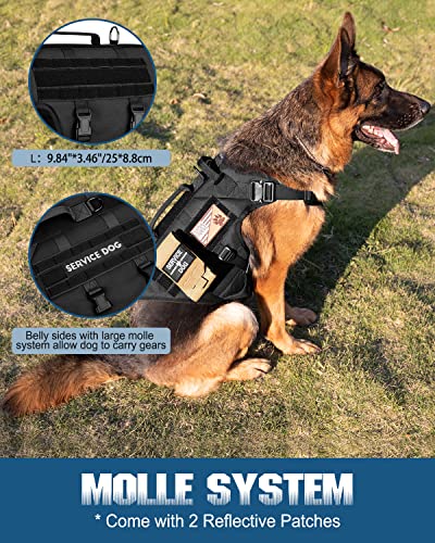 PETNANNY Tactical Dog Harness Service Dog Vest for Large Dogs Fully Body Coverage in Training Dog Harness with 2 Reflective Dog Patches, Handle, Hook and Loop Panels, Dog MOLLE Vest (Black, L) - color: Black, size: Extended Back L (Chest: 28-39", Neck: 19