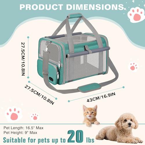 Soft Cat Carrier for Pets Up to 20 Lbs, Collapsible Cat Carrier Bag with Privacy Curtains, Airline Approved Small Pet Carrier for Small Medium Cats Dogs Puppy, Washable Soft Pet Travel Bag Dog Carrier - color: Lake Green