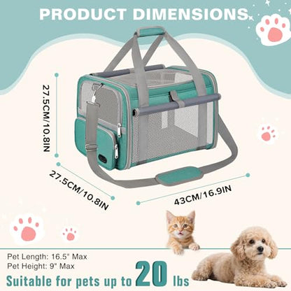 Soft Cat Carrier for Pets Up to 20 Lbs, Collapsible Cat Carrier Bag with Privacy Curtains, Airline Approved Small Pet Carrier for Small Medium Cats Dogs Puppy, Washable Soft Pet Travel Bag Dog Carrier - color: Lake Green