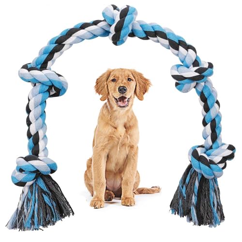Dog Rope Toys for Large Dogs Aggressive Chewers,Indestructible Cotton Rope for Large Breed Dog, Tug of War Dog Toy, Durable 3ft Dog Toys with 5 Knots - color: colorful-1PCS