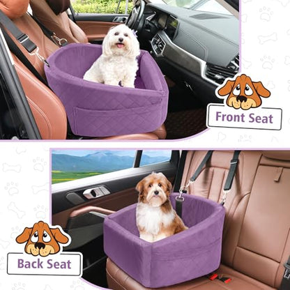 NEEZUKAR Dog Car Seat for Small Medium Dogs,Detachable Washable Dog Booster Seat Under 30lbs, Pet Car Seats Travel Bed with Storage Pockets and Safety Belt (Purple) - color: Purple