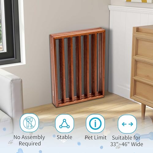 3 Panels Foldable Dog Gates for Doorways, 53.5" Extra Wide Wooden Pet Gate, Freestanding & Portable Design, No Assembly Needed, Durable and Stylish Adjustable Puppy Cat Fence for Rooms, No Assembly - size: 3 Panels-Brown