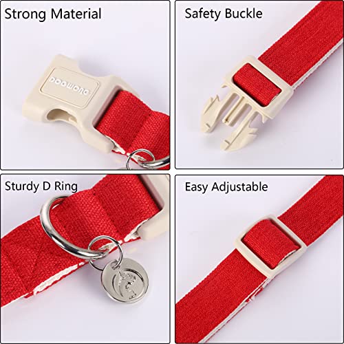 DOGWONG Cotton Hemp Dog Collar, Heavy-Duty Red Dog Collar Adjustable Soft Natural Fabric Pet Dog Collar Cute Wedding Puppy Necklace for Small Medium Large Dogs - color: A: Red, size: X-Small