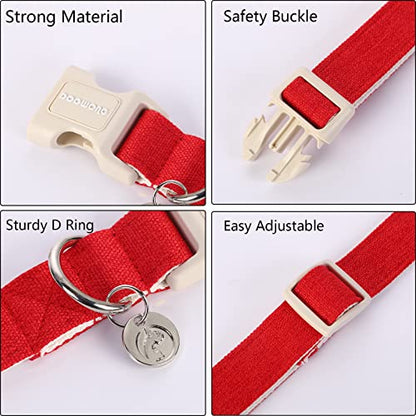 DOGWONG Cotton Hemp Dog Collar, Heavy-Duty Red Dog Collar Adjustable Soft Natural Fabric Pet Dog Collar Cute Wedding Puppy Necklace for Small Medium Large Dogs - color: A: Red, size: X-Small