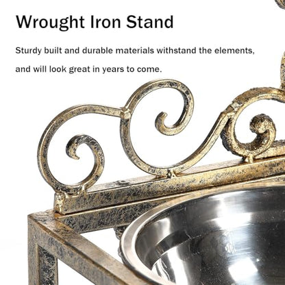 Elevated Dog Bowls for Large Dogs, Metal Raised Dog Feeder, Lifted Dogs Dish Stand with Double Stainless Steel Bowls for Food and Water, Antique Gold Finish Tall Dog Bowl Stand - Height 8.78" - size: 8.78" Height Antique Gold