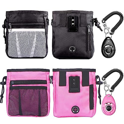 STMK Dog Treat Pouch Dog Clicker Training Kit, Dog Training Treat Pouch Dog Clicker for Training, 3 Ways to Wear Easily Carries Treat Pouches for Pet Training (Black and Pink) - color: Black and Pink