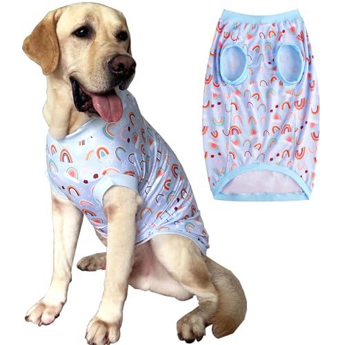 Dog Sleeveless T Shirt Blue Rainbow Prints Vest Shirt Soft Stretchy Summer Clothes for Large Dogs Boys Girls Shirt 2X-Large,Rainbow - color: Rainbow, size: 2XL