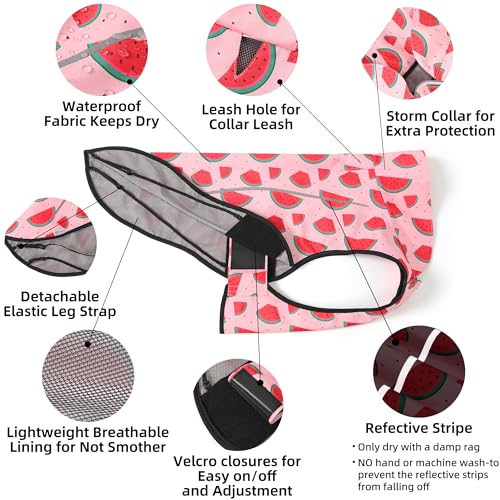 Mile High Life Dog Raincoat, Adjustable Waterproof Reflective Rain Jacket for Small Medium Large Dogs, Lightweight Breathable Pet Rain Coat with Leash Hole(Pink Watermelon,XXS Chest 16-19") - color: Pink Watermelon, size: XXS Chest 16"-19"