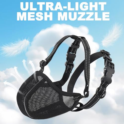 Dog Muzzle, Breathable Mesh Muzzle for Small Medium Large Sized Dogs, Adjustable Soft Muzzles to Prevent Chewing, Biting & Scavenging, Training and Walking Allows Panting Drinking (L) - size: L