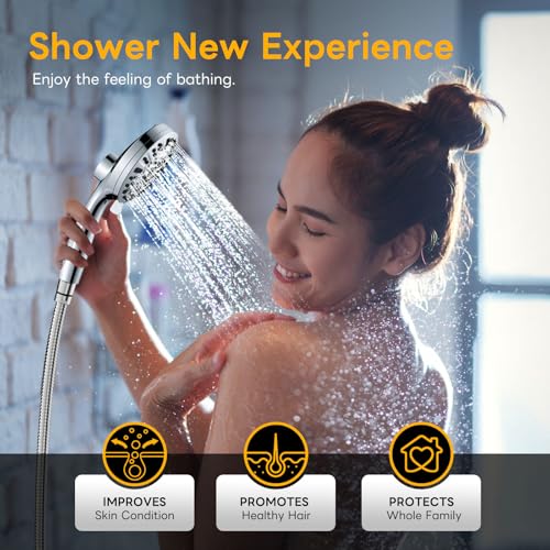 High Pressure 10 Ways Handheld Shower Head Chrome- Anti-clog Nozzles, Built-in Power Wash to Clean Tub, Wall & Overhead Brackets,Magnetitc Rainfall Shower Wand,Built-in 2 Power Jet - color: Chrome