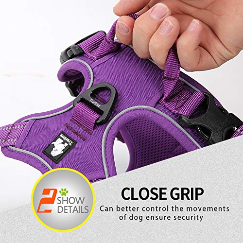 JUXZH Truelove No Pull Dog Harness with Easy Control Handle and 2 Leash Attachments,Reflective Adjustable Pet Vest - color: purple, size: Large (Pack of 1)
