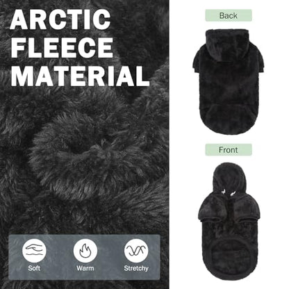 SCENEREAL Fleece Dog Sweaters Hoodie for Small Medium Large Dogs Girls Boys, Plush Fuzzy Dog Clothes Hoodies with Leash Hole, Winter/Fall Puppy Cold Weather Coat, Sherpa Hooded Sweatshirt, Black ML - color: Black, size: Medium-Large