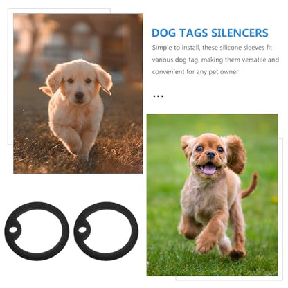 jojofuny 6Pcs Black Silicone Dog Tag Sleeves Noise Reduction Covers Pet Id Tag Silencers Replacement Circles for Dog Collars Sturdy Pet Collar Accessories