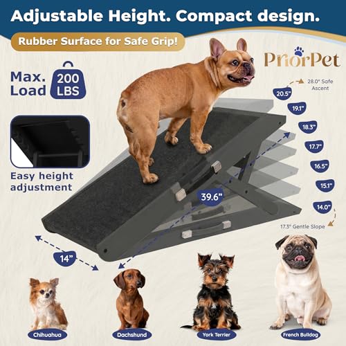Dog Ramp for Couch – Non-Slip, Sturdy Build Foldable Wooden Dog Ramp – Supports up to 200 lbs – 7 Adjustable Heights (14" – 20.5") – Enhanced Stability – Birchwood Pet Ramp for Small Dogs – Black - color: Black