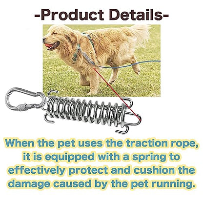 2 Pack Metal Bungee Leash Extension for Large Dogs, Tie Out Cable Attachment, Shock Absorbing Leash Spring for Training, Running