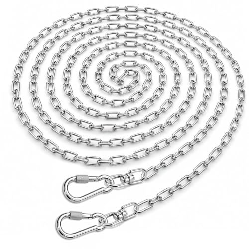 25ft Heavy Duty Dog Tie-Out Chain for Outside - Chew Proof Metal Leash with Strong Hook and Lockable Snap, Outdoor Dog Runner Lead for Small Medium Large Dogs up to 200lbs for Yard