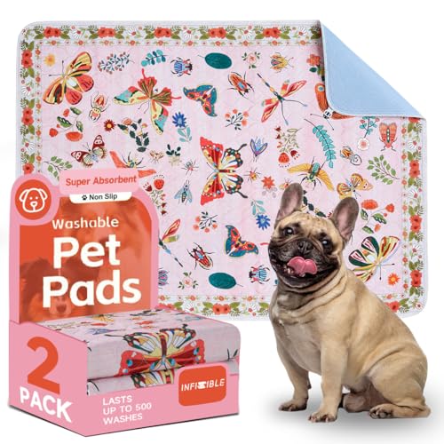 Pink Washable Pee Pads for Dogs and Cats, 2 Pack 40"x26" Spring Absorbent Reusable Puppy Pads for Potty Training, Waterproof Non-Slip Leakproof Whelping Pet Mat for Crate, Playpen, Kennel & Floor - color: Pink, size: Large