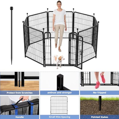 ADAVIN Tall Garden Fence with Gate, 48 in(H) 8 Panels Heavy Duty Iron Metal Animal Barrier Fence, Indoor Dog Playpen, Temporary Fencing, Dog Fence Outdoor for Yard, Total17.7 Ft(L), Black - size: 8panels-48in(H)×17.7ft(L)