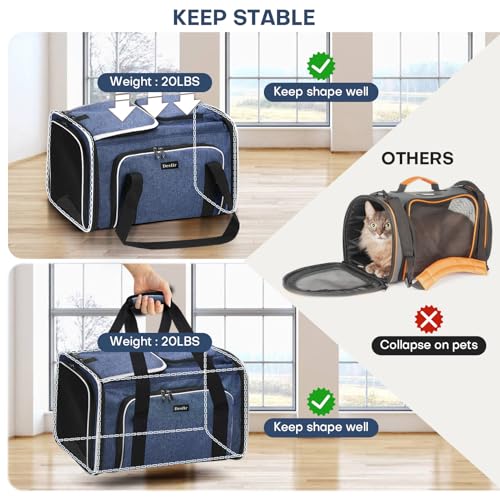 Pet Carrier, Large Soft Sided Expandable Travel Carrier with Steel Frame, Anti-Scratch Mesh, Removable Fleece Pad and Pockets for Cats, Dogs and Small Animals up to 15 lbs (Blue, 4 Sides Expandable) - color: Blue