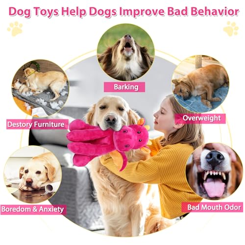 Letsmeet Dog Toys for Large Plush Dog Chew Toy with Squeaker and Crinkle Paper, Interactive Puppy Toys to Reduce Boredom and Anxiety, Tough Tug of War Pet Toys for Small, Medium and Large Dogs - color: Red