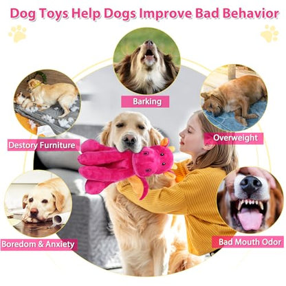 Letsmeet Dog Toys for Large Plush Dog Chew Toy with Squeaker and Crinkle Paper, Interactive Puppy Toys to Reduce Boredom and Anxiety, Tough Tug of War Pet Toys for Small, Medium and Large Dogs - color: Red