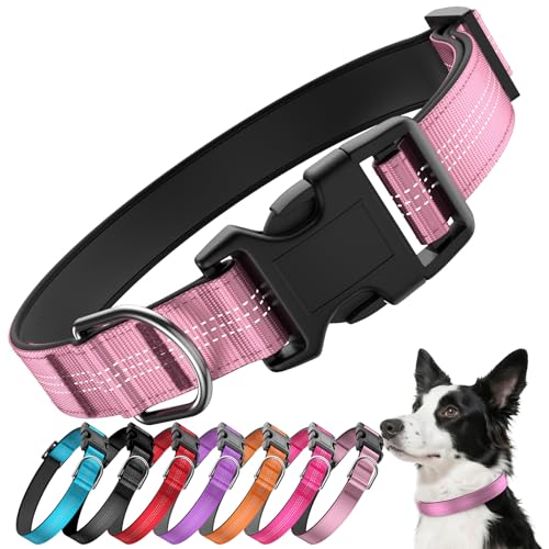 Reflective Dog Collar with Buckle, Heavy Duty Dog Collars with Soft Padded, Adjustable, Ultra-Durable, Pet Collar for Small Medium and Large Dogs (Pink, S) - color: Pink, size: S (12-18'')