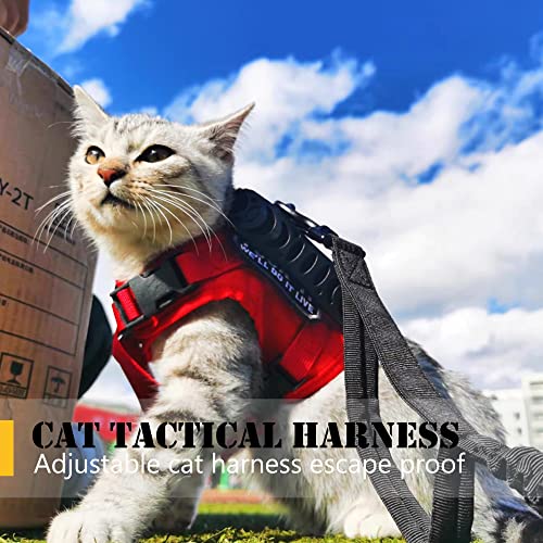 Tactical Cat Harness and Leash for Walking Escape Proof, Adjustable Military K9 Pet Vest Harness Easy Control for Large Cat, Puppy and Small Dog (Red) - color: Red