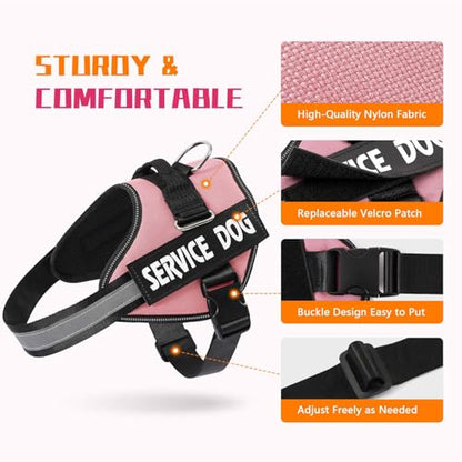 MUMUPET Service Dog Vest, No Pull Reflective Adjustable Harness with Handle, Soft Breathable Padding for Small Dogs, 2 Removable Velcro Patches (Pink, S) - color: Pink, size: Small