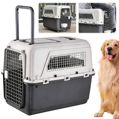 Large Travel Dog Crate Airline Approved, Hard-Sided Pet Kennel with Removable Wheels, for Large Dogs Car SUV Truck, Travel and Home (33.1" L x 21.6" W x 25.2" H)