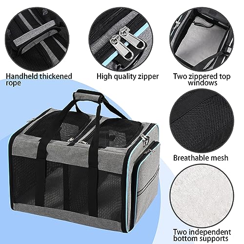 Portable 2-in-1 Pet Carrier,Double Compartment Cat & Dog Carrier for 2 Cats,Expandable Medium Dogs Large Cat Carrier with Sturdy Base,Breathable,Good for Traveling Walking Camping（Blue） - color: Blue