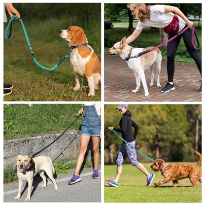 Heavy Duty Dog Leash for Medium Large Dogs that Pull,4-6FT Shock Absorbing Bungee Tactical Dog Leash with Control Padded Handle and Car Seatbelt, Reflective Lead for Walking Training,Pink - color: Pink