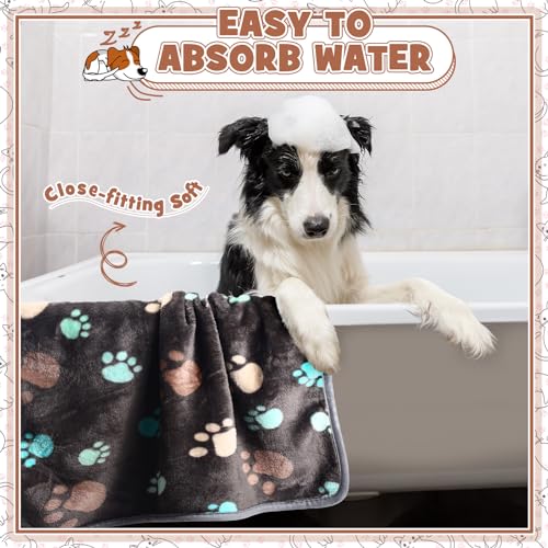 Tegeme 12 Pcs Pet Blankets 30 x 20 Inch Soft Fluffy Fleece Dog Cat Warm Paw Print Pattern Blankets Flannel Throw for Pets Dog Puppy Cat(Dark Gray, White, Camel) - color: Dark Gray, White, Camel, size: 30 x 20 Inch