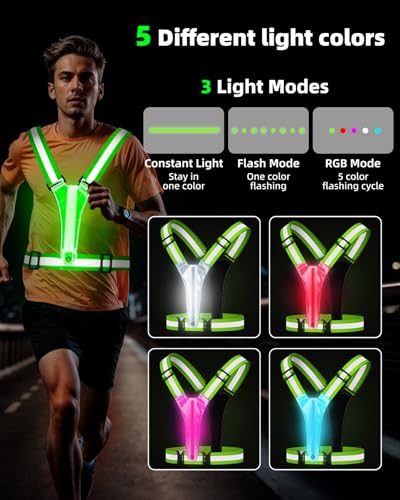 LED Reflective Vest Safety Gear, High Visibility Reflective Running Gear for Dog Walking Running Cycling, Adjustable for Men Women Kids - Reflective Armband and Dog Light with USB Rechargeable - style: Vest and plastics Pet light