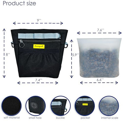 Raisingwell Dog Treat Pouch with Magnetic Closure 4-Cup Silicone Bag Fanny Pack Holder with Clicker 4 Ways to Wear Front Pocket Fits All Phones Ideal for Leash, Pet Walking and Training（Black） - color: F.Black, size: 4CUP