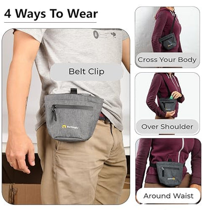 Barkingly. Dog Treat Pouch for Pet Training with Clicker. No Spill Magnetic Closure, 4 Ways to Wear, Detachable Waist Belt and Clip, Durable, One Handed Training, Waterproof Body. Treat Bag Pouches.