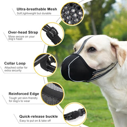 Dog Muzzle, Breathable Mesh Muzzle for Small Medium Large Sized Dogs, Adjustable Soft Muzzles to Prevent Chewing, Biting & Scavenging, Training and Walking Allows Panting Drinking (XXL) - size: XXL